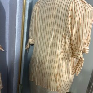 LC Lauren Conrad Cream Blouse with Rust Stripes & Tie Sleeves